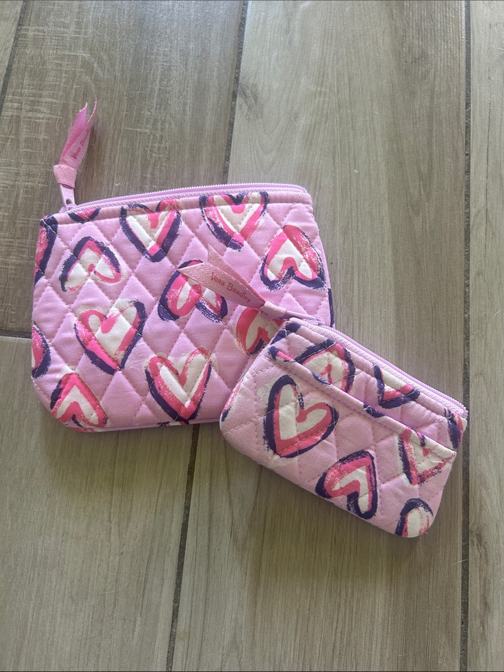 Vera Bradley Pink Quilted Heart Print Zip Pouches
